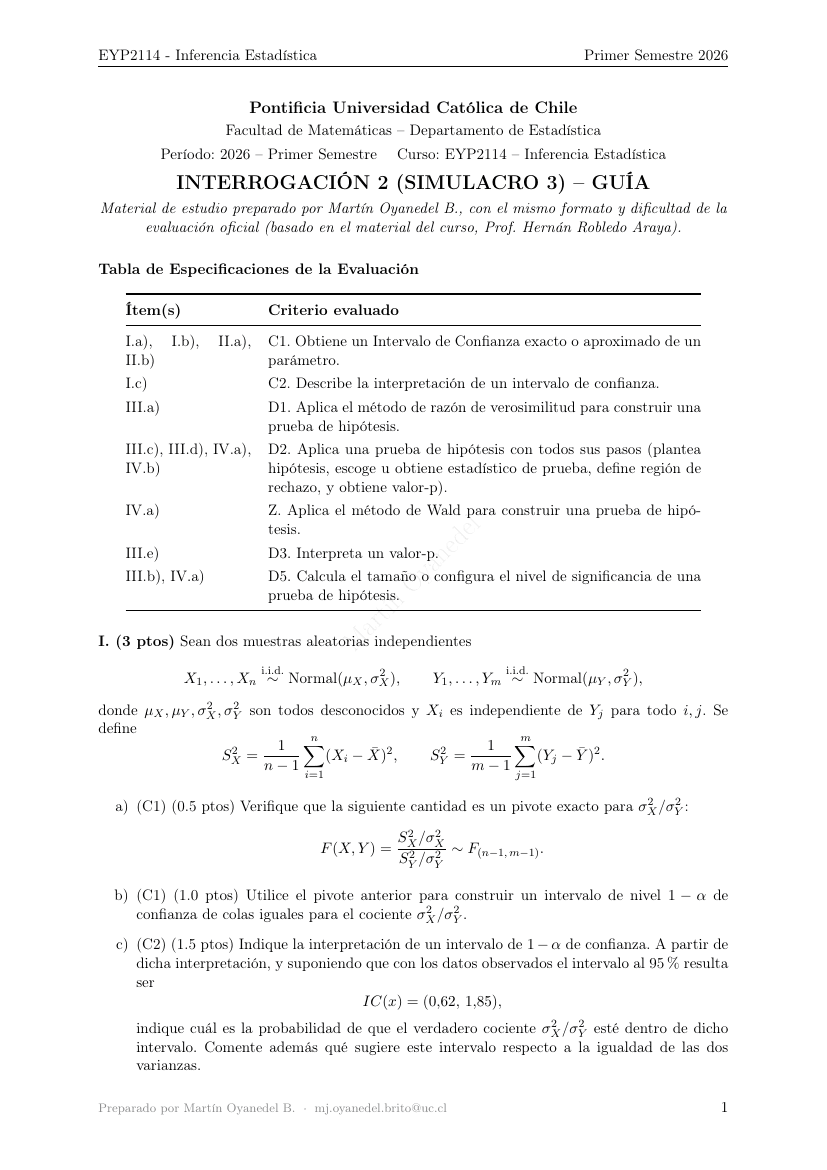 Primera página de Simulacro 3 · Interrogación 2 (enunciado)